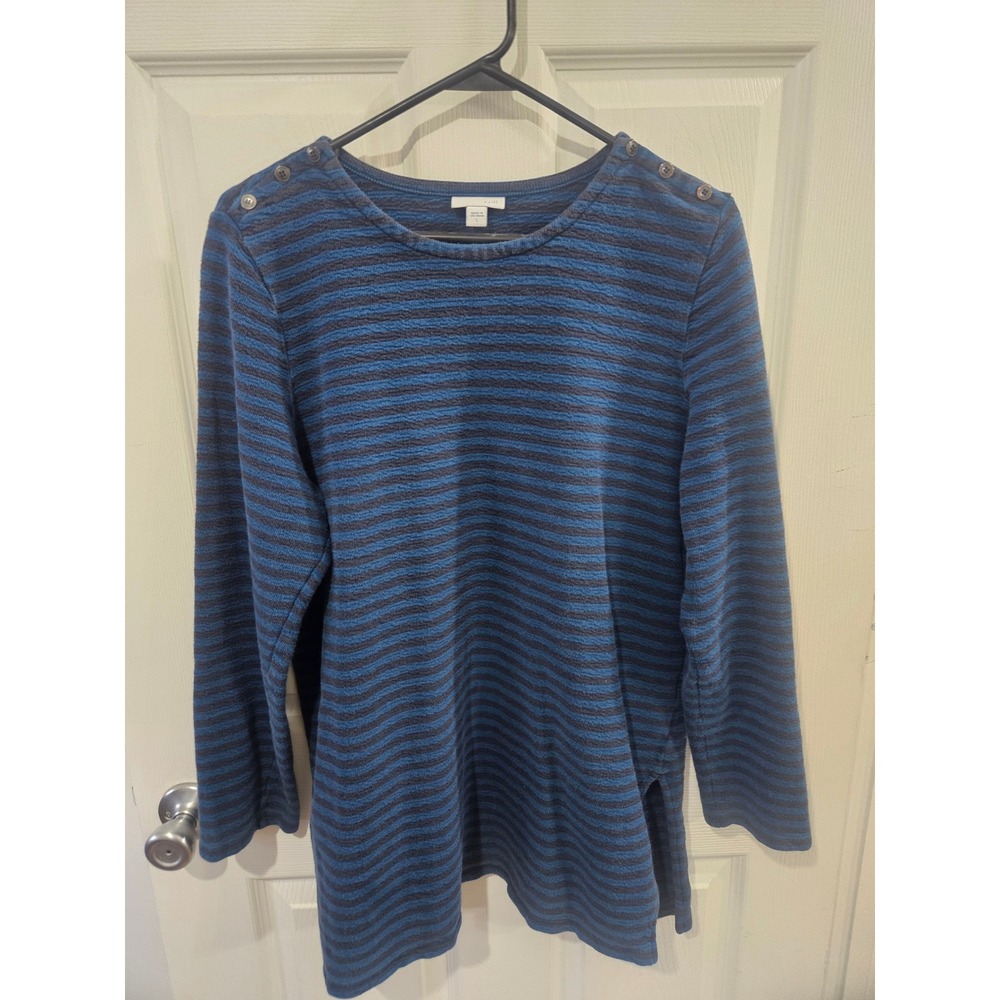 J. Jill‎ Blue Striped Cotton Long Sleeve Tunic Top Button Shoulder Size L